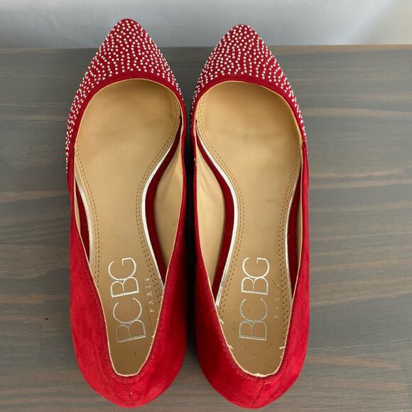 BCBG Paris Zuzux Studded Ballet Flats Women Size 7.5B Red Pointed Toe Celeb Glam - Picture 4 of 12